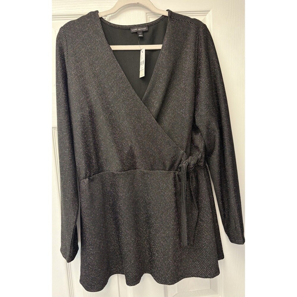 Lane Bryant 14/16 Black Multi Color Metallic Shimmer Side Tie Knit Top NWT